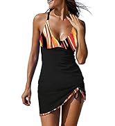 EVALESS One Piece Tankini Bathing Suits for Women Tummy Control Swimsuits Sexy Deep V Neck Print ...