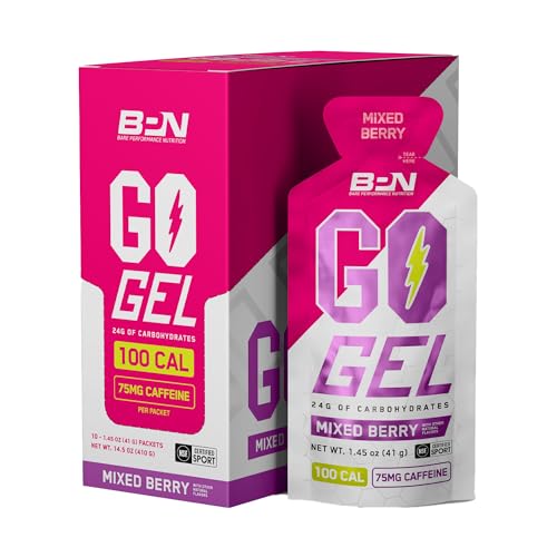 BARE PERFORMANCE NUTRITION BPN Go Gel Endurance 24g of Carbohydrates & 100 Calories per Pack Vegan + Gluten Free Running Gel 10 Single-Serving Packs Caffeinated Mixed Berry