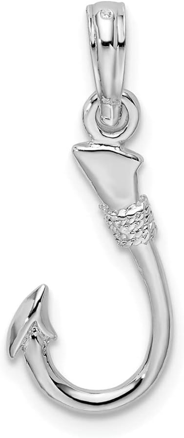 925 Sterling Silver 3D Fish Hook Pendant (L-23mm, W-9mm) - Image 3