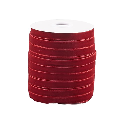 PandaHall 50 Yards Single Face Velvet Ribbon 3/8 Inch 10mm Velvet Ribbon Spool for Gift Wrapping Hair Bow Clip Sewing Wedding Decoration(Red)