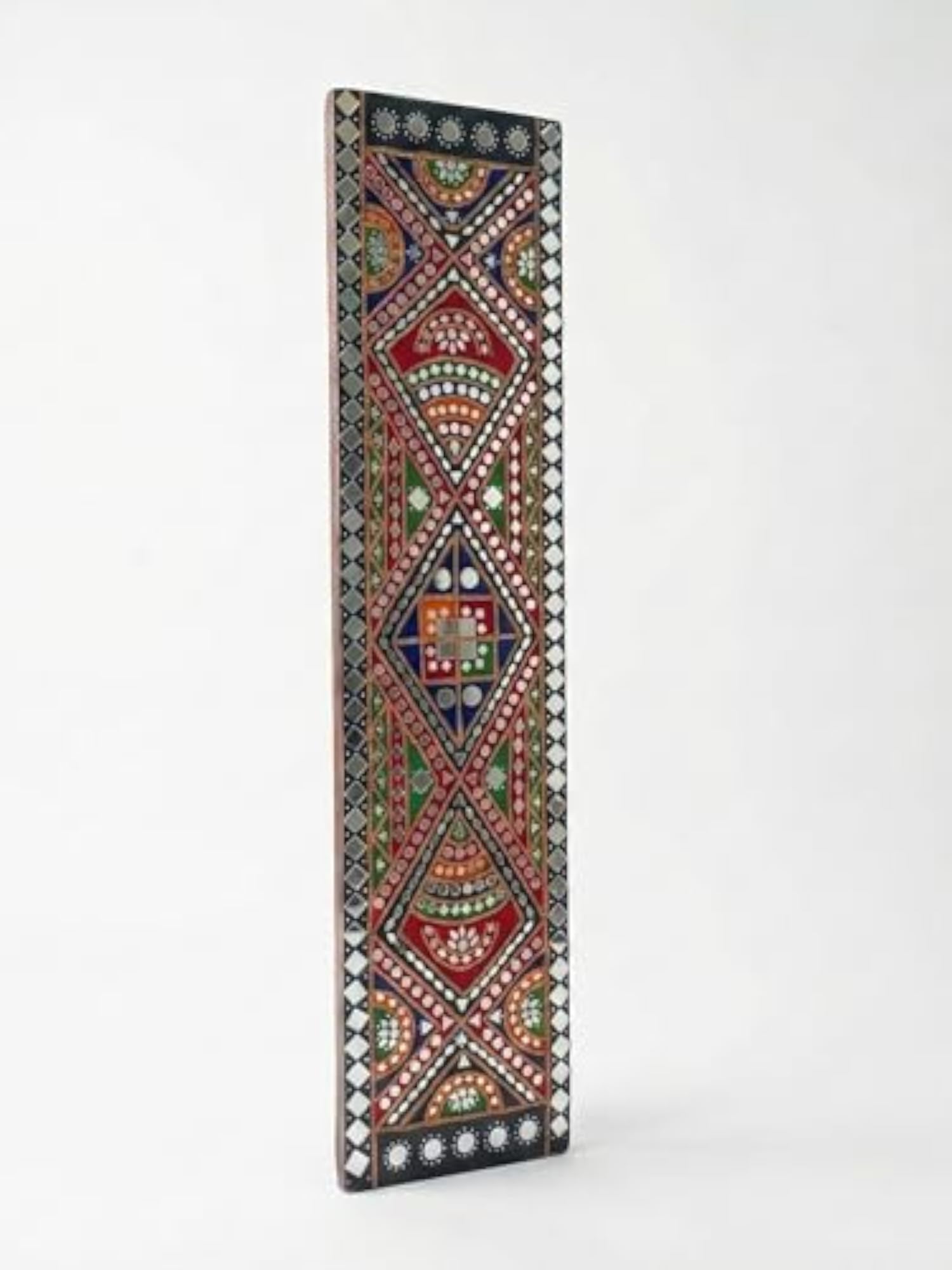 Handmade Lippan Vertical Wall Panel with Multicolor Mirror Work