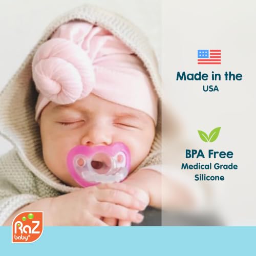 Image of RaZbaby RaZbuddy Stuffed Animal Pacifier Holder for Newborns & Up, Made in the USA, Detachable Orthodontic JollyPop Pacifier, Medical-Grade 100% BPA-Free Silicone, Baby Shower, 0 Months+ (Triceratops)