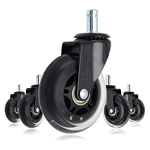 xiixtoo Office Chair Caster Wheels (Set of 5) - Heavy Duty & Safe Replacement Rubber Desk Chair Casters - Office Chair Wheels for Your Hardwood Floors - Rollerblade Style w/Universal Fit Cover