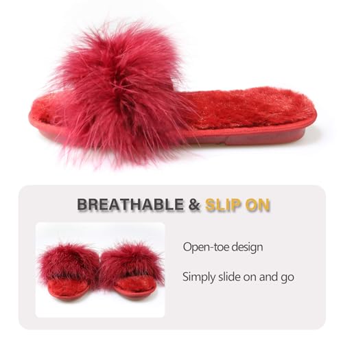 Image of Fur Story Women's Furry Slippers Open Toe Fuzzy Slippers Memory Foam Fluffy House Sandal