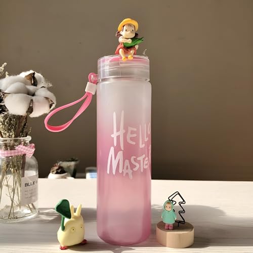 Image of Kids Bottles 400 ml Each Glass Water Bottle, with Leak-Proof Airtight Plastic Lid for Water, Smoothie, Juices - Reusable Glass Food Grade Airtight Travel Drinking Fridge Bottles (Pink 1)