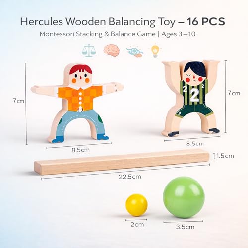 Image of Wooden Human Balancing Toy | 16 PCS | Montessori Stacking Blocks, Balance Tower Game, Brain Development & Fine Motor Skills Indoor Educational Gift Set for Kids 3-5 Years