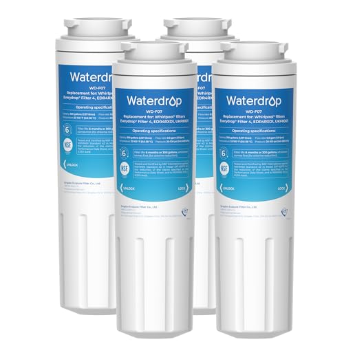 Waterdrop UKF8001 Refrigerator Water Filter 4, Replacement for Whirlpool® EDR4RXD1, EveryDrop® Filter 4, Maytag® UKF8001AXX-750, UKF8001AXX-200, 46-9006, Puriclean II, WF-UKF8001, 4 Filters 