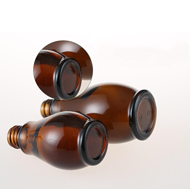 2Pcs 100ml/3.4oz Amber Glass Lotion Pump Bottles Travel Size Pump Dispenser Cosmetics Containers Bottle Jar with Black Pump for Essential Oil Foundation Cream Shampoo - Image 3