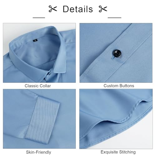 Image of Alizeal Mens 3 Pcs Long Sleeve Shirts Set | Pocket Square Necktie Perfect for Weddings Business Daily Wear