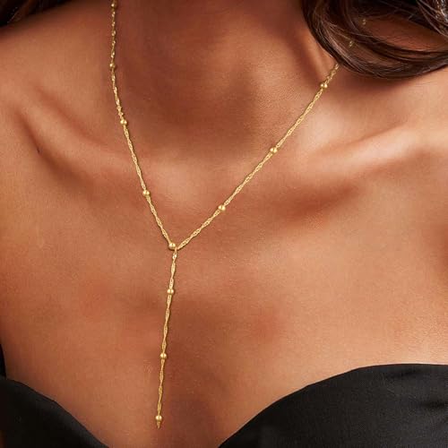 carovo gold necklace for women dainty long necklace 14k goldsilver lariat y-shaped pendant necklaces trendy layered lip cubic zirconia beaded chain drop necklaces jewelry for women gifts