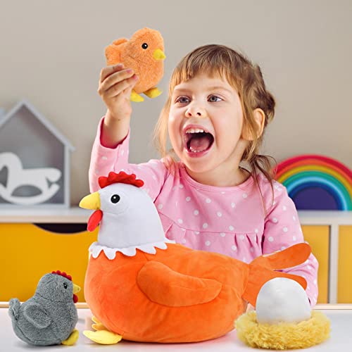 15Inch Chicken Stuffed Animals, Mommy Farm Hen Plush With Henhouse Plushie/Egg/2 Little Baby Chicks Toys, Christmas Easter Basket Gifts Surprise For Kids Birthday Party #TOP2