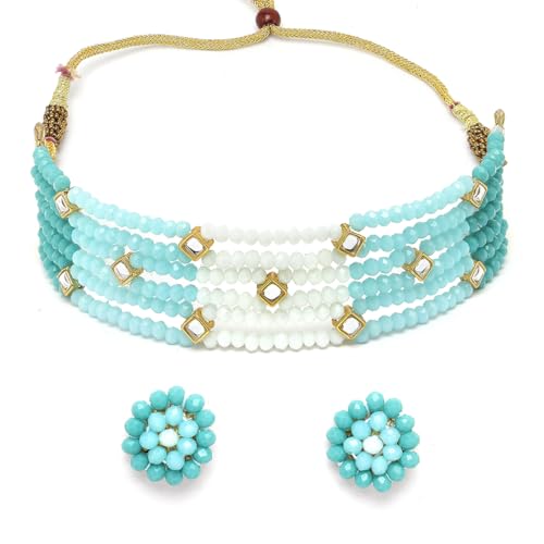 Image of Karatcart Black Crystal Beaded Choker Necklace Setfor Women