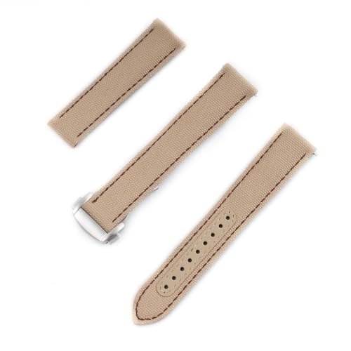 StrapHabit Quick Release Deployant Sailcloth Watch Strap For Large and Small Wrists - Women and Men - Band Nylon Leather Deloyment Recycled 18mm, 19mm, 20mm, 21mm, 22mm (Khaki/Brown, 18mm)