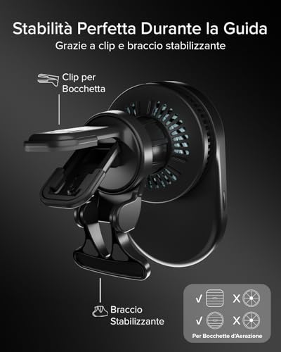 Supporto Auto Magsafe Sbs Caricatore Wireless Qi2.2 Da 25 W E Ventola Di Raffreddamento, Nero - 8