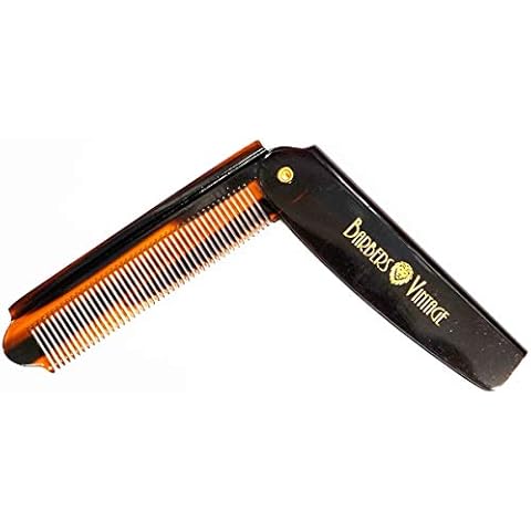 Barbers Vintage Folding Comb (Tortoise Shell Finish). Luxury Hand Made Pocket Flip Comb for Men. Perfect for Male Grooming Hair / Moustache / Beard Cover