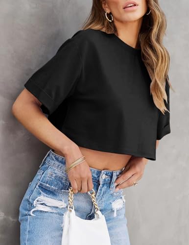 Tankaneo Women Crop T-Shirts Half Sleeve Drop Shoulder Cropped Tops Y2K Casual Summer Basic Tees3