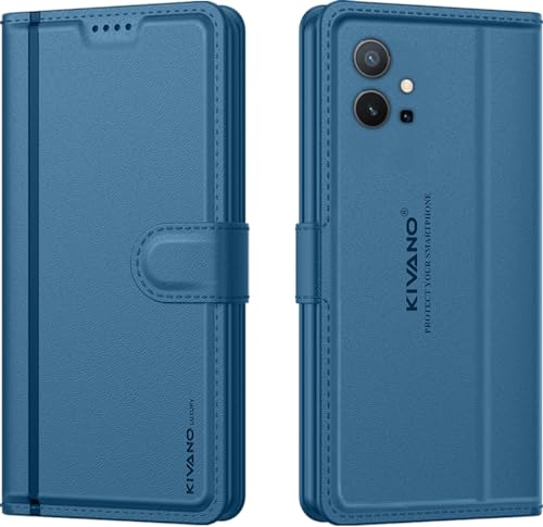 Image of KIVANO LUXE Compatible for Vivo T1 5G / Vivo Y75 5G / iQOO Z6 5G Luxury Handmade Leather Magnetic Flip Folio Case | Card Holder & Kickstand | Slim Protective Cover | Unisex - Blue
