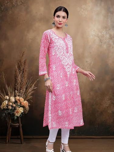 Image of Seva Chikan Hand Embroidered Lucknowi Chikankari Regular Fit Straight Malmal Cotton Kurta Kurti for Women SCL4458