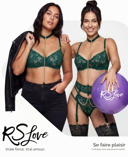 RSLOVE Lingerie Sexy avec Porte-jaretelle Ensemble Lingerie Femme 3 Pièces avec Collier Vert S – vue 2