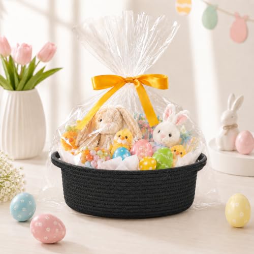 Image of Empty Gift Basket with Gift Bag & Ribbon, Woven Rope Basket, 12x8x5 inch