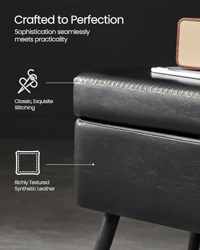 Image of VASAGLE EKHO Collection - Storage Ottoman Bench, Entryway Bedroom Bench, 15 Gallons, Synthetic Leather with Stitching, Mid-Century Modern, Safety Hinges, Loads 660 lb, Ink Black ULOM074B01