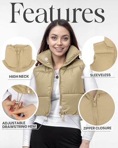NY Threads Cropped Puffer Vest Women Lightweight Stand Collar Sleeveless Zip Up Winter Padded Gilet4