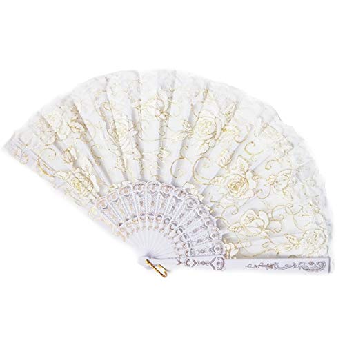 Litong Abanico De Encaje Con Flores De Rosa, Estilo Chino, Baile, Boda, Fiesta, Novia, Abanico Plegable Estilo Gitano, Decoración (Color: WT)