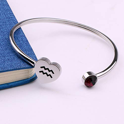 Image of Zodiac Birthstone Bracelet Jewelry Open Cuff Bracelet with Birthstone Birthday Gift for Her (Aquarius)