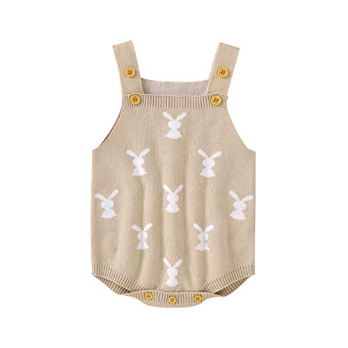 Gender Neutral Baby Girl Boy Summer Clothes Knit Sleeveless Unisex Romper Toddler Infant Outfit (B Light Camel 1st Easter Bunny, 3-6 Months)