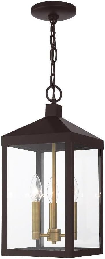 Livex Lighting 3 Light Bronze Outdoor Pendant Lantern Brass