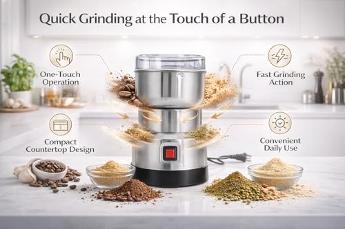 Image of Drumstone 𝟱 𝗬𝗲𝗮𝗿 𝗪𝗮𝗿𝗿𝗮𝗻𝘁𝘆 Domestic Stainless Steel Mixer Grinder for Coffee, Dry Spices, Herbs, Nuts & Grains | High-Speed Electric Grinding Machine | Multipurpose Kitchen Grinder|Silver