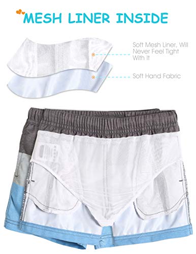 MaaMgic Kleine Jungen Badeshorts Schnelltrocknend Boardshorts mit Mesh-Futter Taschen und Verstellbarem Tunnelzug MEHRWEG,Neu Grau Blau,3 Jahre