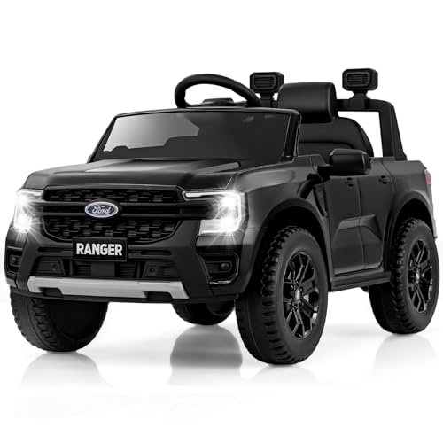 Licensed Ford Ranger Ride on Car for Kids by OLAKIDS, 12V Electric Vehicle Truck with Remote Control, Toddlers Battery Powered Toy with 2 Speeds Wheels Suspension Storage Space Bluetooth USB (Black)