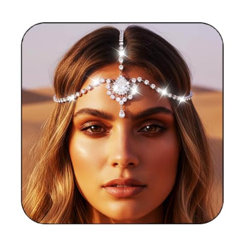 Fashband Strass-Kopfkette mit Kristall-Anhänger, Haarkette, Braut-Stirnbänder, Hochzeit, Abschlussball, Haarschmuck für Frauen(S, Einheitsgröße)