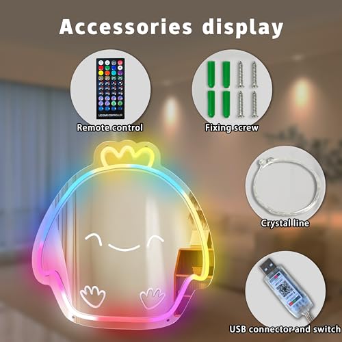 Image of Cute Chick Neon Sign Wall Mirror with Remote & App Control - RGB 210+ Colors LED Acrylic Mirror for Bedroom, Desk Decor, Voice /Music Sync, Shatterproof Teen Gift (12.2x12.4 in)