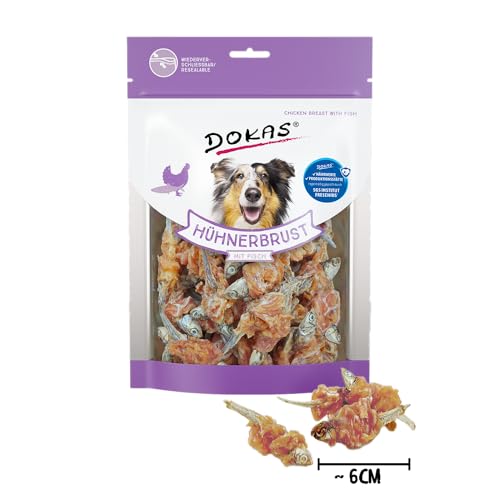 DOKAS Getreidefreier Premium Snack mit Hühnerbrust & Fisch für Hunde – Ideal für zwischendurch, 220 g (6er Pack)