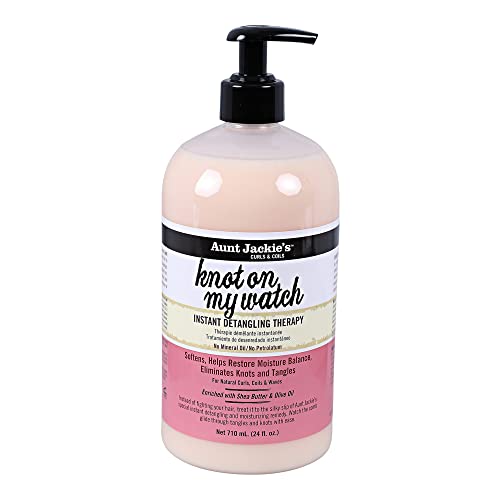 Aunt Jackies Curls and Coils Knot On My Watch Large 24oz Family Sized Pump Instant Hair Detangling Therapy for Natural Curls Coils and Waves Pink