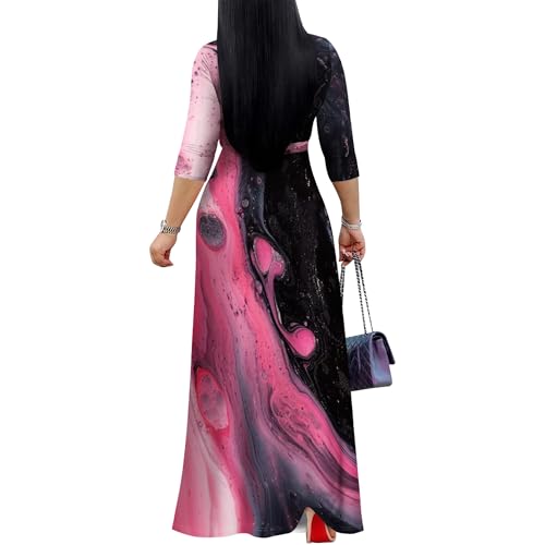 Image of PinkPatty Women's Print Maxi Dresses 3 /4 Sleeve Flowy Long Dress V Neck Wrap Tie Waist Sundress