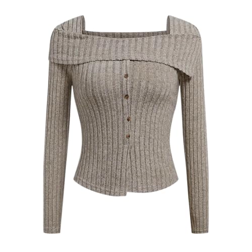Going Out Tops for Women Fall Fashion 2024 Lapel Square-Neck Long Sleeve Knitted Sweaters Y2k Teen Girls Crop Tops4