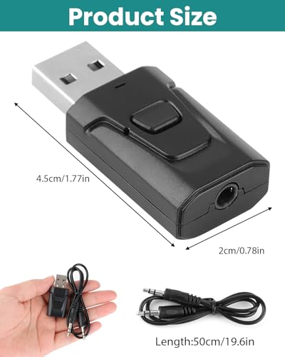 Adaptador Bluetooth USB 5.0 para TV, Receptor y Transmisor de Audio Portátil con Jack 3.5mm, Emisor para PC, Coche, Estéreo, Altavoces, Manos Libres y Música Inalámbrica - imagen 3
