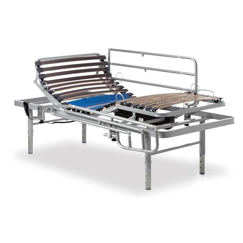 Geriafy - Cama articulada eléctrica Reforzada | Regulable en 4 Alturas (90x200, Mando por Cable + Patas Regulables + Barandillas)