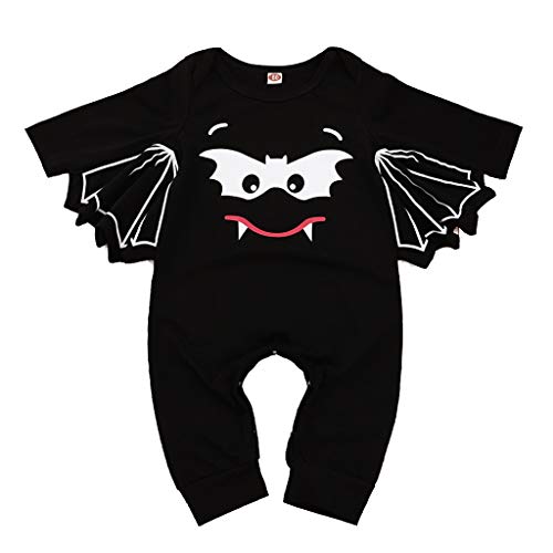 Preisvergleich Produktbild Allence Baby-Overall-Kleidung Halloween Langarm Overall Jumpsuit Neugeborenes Baby Mädchen Bekleidungsset Cosplay Fledermaus Kostüm Kinder Romper mit Karikatur Ohr Hut (80, B-Schwarz)