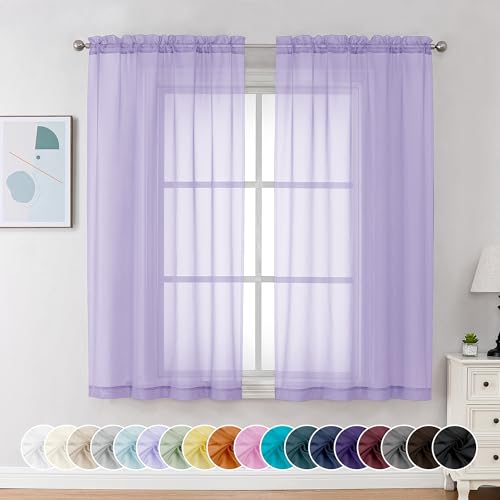 Image of Chyhomenyc Lilac Sheer Curtains 63 Inch Length 2 Panels, Light Filtering Airy Rod Pocket Window Curtain Treatment Drapes for Bedroom Living, Each 42Wx63L Inches