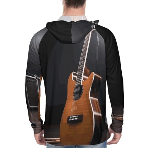 Men's Sun Shirts UPF 50+ Rash Guard Long Sleeve Sun Protection Hoodie Musical Instrument Guitar Lightweight Shirt XL White3