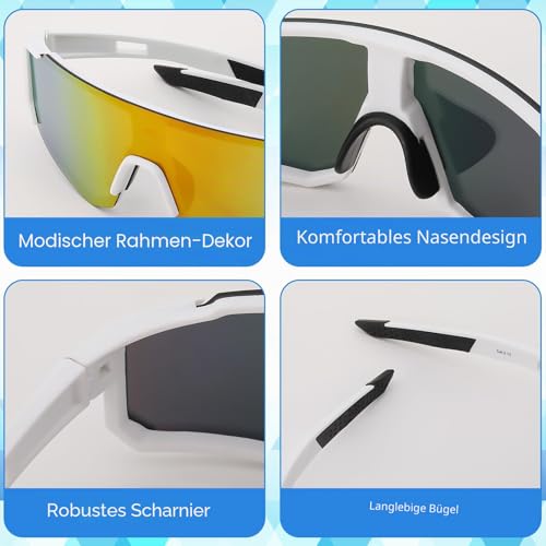Utensilsto 3 Stück Schnelle Brille Herren Damen Fahrradbrille UV 400 Sportbrille Sport Sonnenbrille Laufbrille MTB Fahrrad Brillen für Herren Rennrad Fahrrad Ski Rave Golf Outdooraktivitäten (weiß)