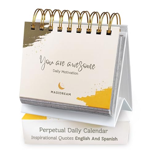 Motivational Calendar - Perpetual Desk Calendar With Daily Inspirational Quotes For Desk - Motivational Gifts for Women - Office Gifts For Coworkers - Motivational Desk Decor For Women - Quotes In English And Spanish - MAGIDREAM