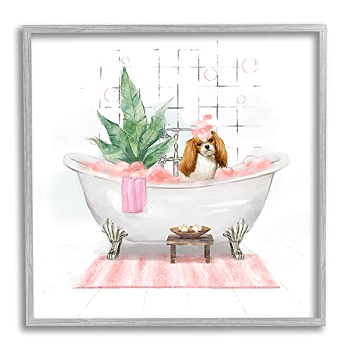 Image of 'Chic Cocker Spaniel Puppy in Pink Bubble Bath'| Framed Giclee Art | Stupell Industries | Gray, 12 x 12 Inches, Easy to Hang and Sturdy, Made in USA, by Ziwei Li