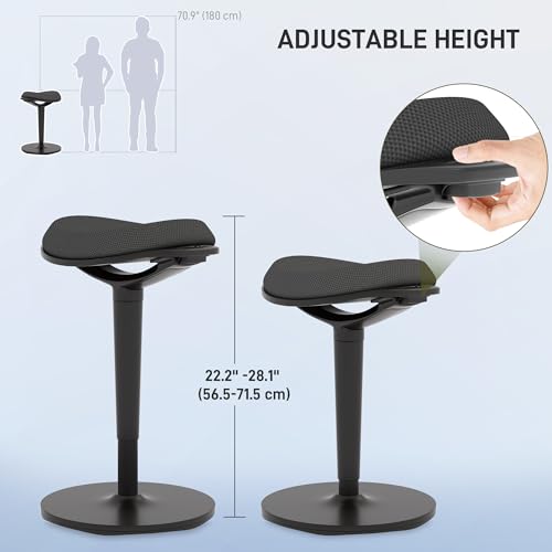 Image of HOMCOM Standing Desk Chair, Ergonomic Backless Wobble Stool, Height Adjustable Tall Office Chair 22.2-28.1 Inches, Active Learning Stool for Office Desks, with Rocking Motion, Padded, Black