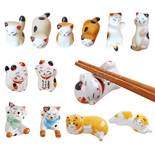 Biluer 12 Pezzi Poggia Bacchette a Forma di Gatto,Supporto per Bacchette in Ceramica per Gatti Poggia Bacchette per Gatti in Ceramica Animale per Cucchiai Forchette Bacchette