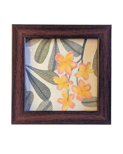 Image of Coaster | Wooden Square Shaped Frame | Stylish Ethnic Tabletop Design | Ideal for Home & Office | Perfect for Tea Cups, Coffee Mugs & Glasses (Frangipani, Set of 4)